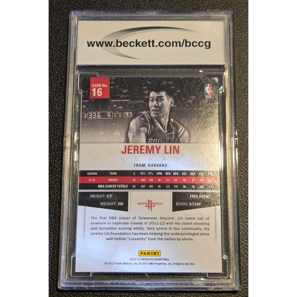 2012-13 Panini Absolute #16 Jeremy Lin BCCG 10 - Picture 2 of 2